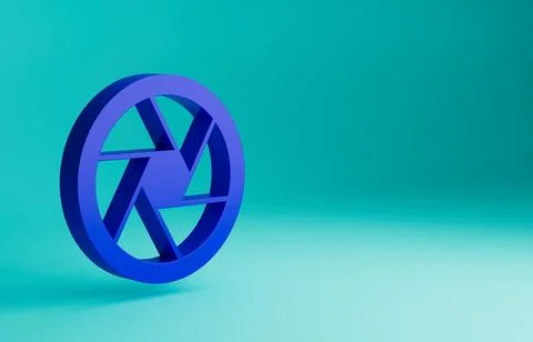 Blue Camera shutter icon isolated on blue background. Minimalism concept. 3D Illustrazione stock