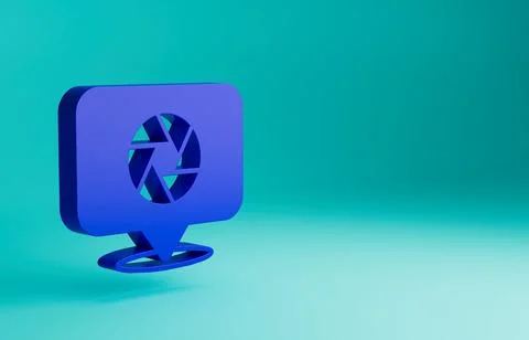 Blue Camera shutter icon isolated on blue background. Minimalism concept. 3D Stock Illustration