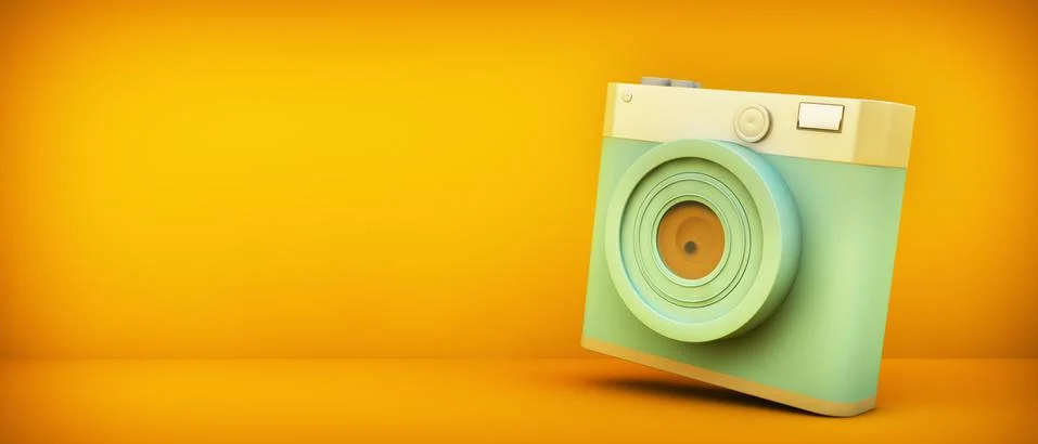 Blue camera on yellow background Stock Illustration