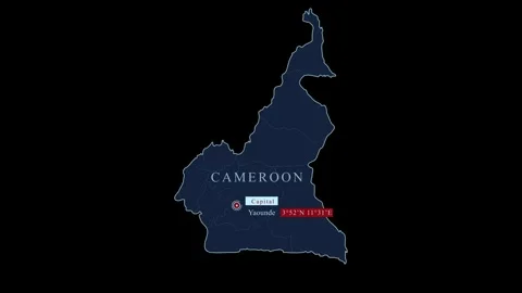 Blue cameroon map with yaoundé city and coordinates, Stock Footage 284461177