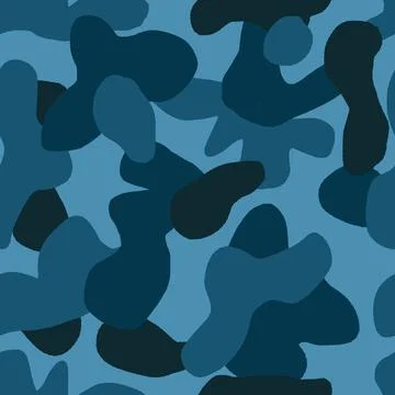Blue camouflage camo seamless pattern. Military army design, textile for masking Stock Illustration