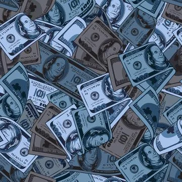 Blue camouflage pattern with 100 dollar banknote. Stock Illustration