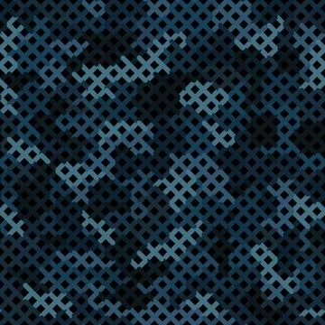 Blue Camouflage Seamless Pattern. Glowing Color Seamless Camouflage Net Stock Illustration