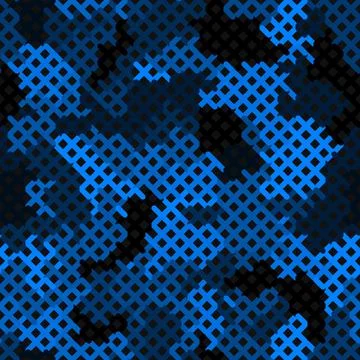 Blue Camouflage Seamless Pattern. Glowing Color Seamless Camouflage Net Stock Illustration