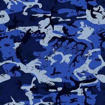 Blue camouflage seamless pattern grunge Stock Illustration