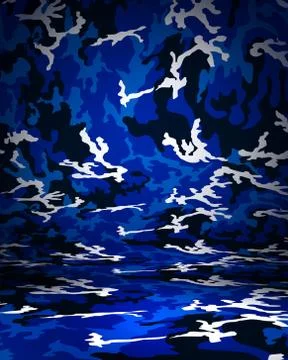 Blue Camouflage studio portrait backdrop with floor. 3d rendering Stock Illustration