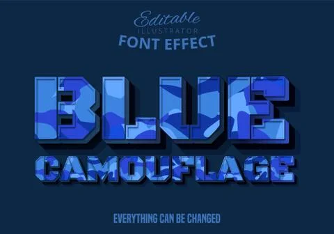 Blue camouflage text, editable text effect Stock Illustration