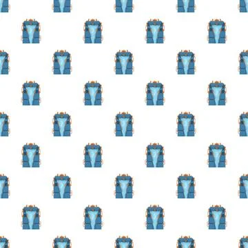 Blue camping backpack equipment seamless repeat pattern Stock Illustration