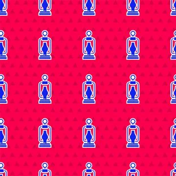 Blue Camping lantern icon isolated seamless pattern on red background. Happy Stock Illustration