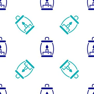 Blue Camping lantern icon isolated seamless pattern on white background. Happy Stock Illustration