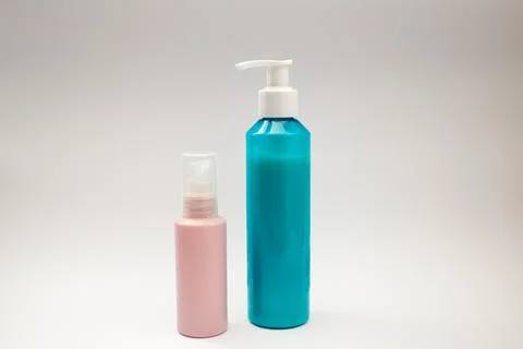 Blue can of shampoo on a white background Stock Photos