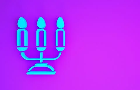 Blue Candelabrum with three candlesticks icon isolated on purple background.  Stock Illustration
