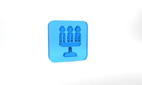 Blue Candelabrum with three candlesticks icon isolated on grey background. Glass Stock Illustration