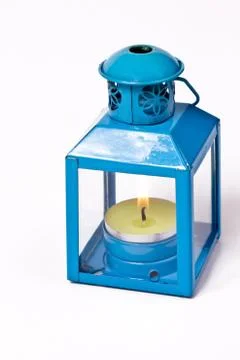 Blue candle lantern Stock Photos