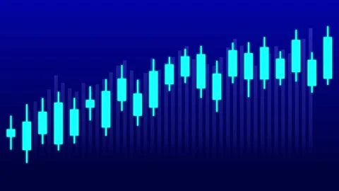 Blue candlestick chart on dark, perfect for stock market animations. Video stock 286410633