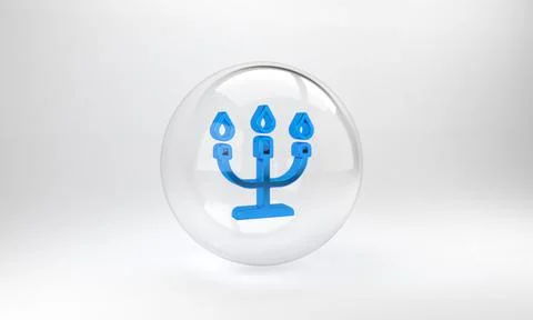 Blue Candlestick icon isolated on grey background. Happy Valentines day. Glas Illustrazione stock