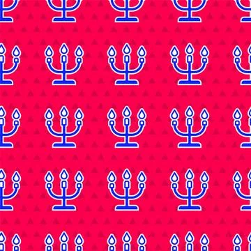 Blue Candlestick icon isolated seamless pattern on red background. Happy Va.. 스톡 일러스트