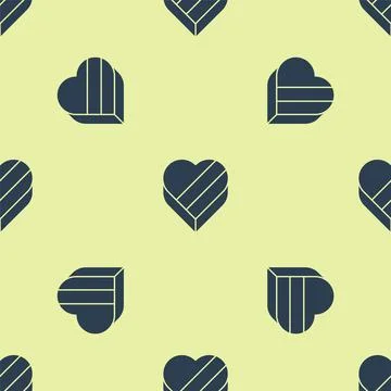 Blue Candy in heart shaped box and bow icon isolated seamless pattern on yellow Illustrazione stock