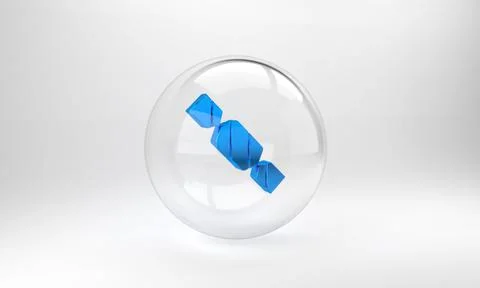Blue Candy icon isolated on grey background. Glass circle button. 3D render i Stock Illustration