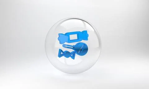 Blue Candy icon isolated on grey background. Glass circle button. 3D render i Stock Illustration