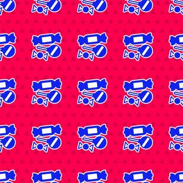 Blue Candy icon isolated seamless pattern on red background.  Vector Stock Illustration