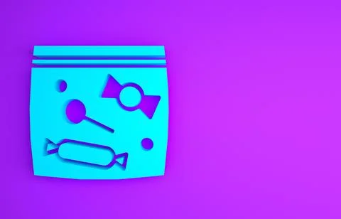 Blue Candy packaging for sweets icon isolated on purple background. Bag with  Stock Illustration