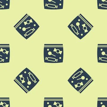 Blue Candy packaging for sweets icon isolated seamless pattern on yellow Stock Illustration