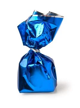 Blue candy wrapper on white background Stock Photos