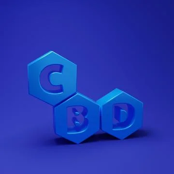 Blue Cannabis molecule icon isolated on blue background. Cannabidiol molecu.. Stock Illustration