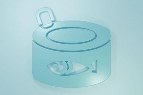 Blue Canned fish icon isolated on blue background. Minimalism concept. 3D r.. Stock Illustration