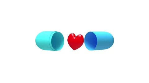 Blue capsule opens with red heart, 3D rendering. Stock Footage 334684070