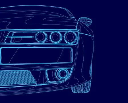 Blue car contour. Front view. The car is shown in a stylized way, with the Stock Illustration