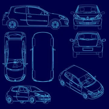 Blue car contour set. Vector illustration Stock Illustration