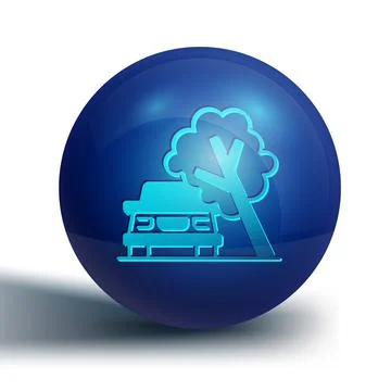 Blue Car damaged by fallen tree icon isolated on white background. Auto Stock Illustration