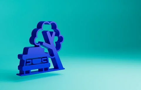 Blue Car damaged by fallen tree icon isolated on blue background. Auto insurance Stock Illustration