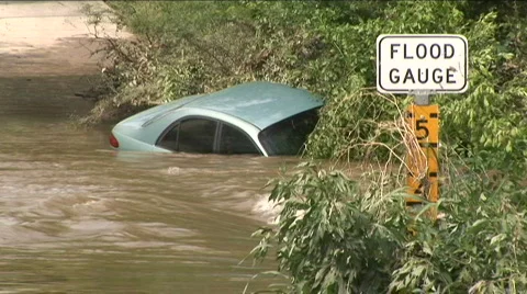 Blue car flood 2 Stock Footage 722952