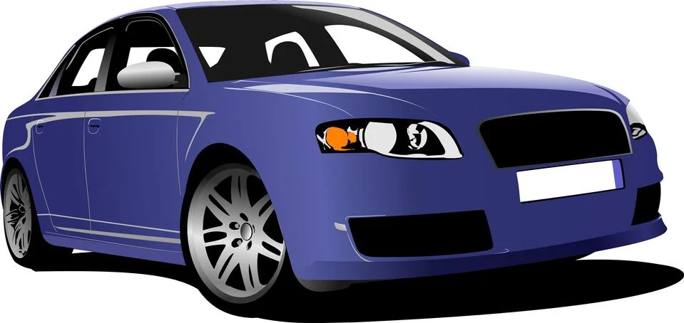 Blue car on the road. Colored Vector illustration for designers Stock Illustration