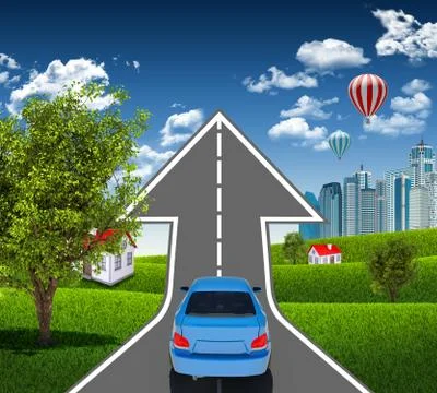 Blue car on road Ilustración de archivo