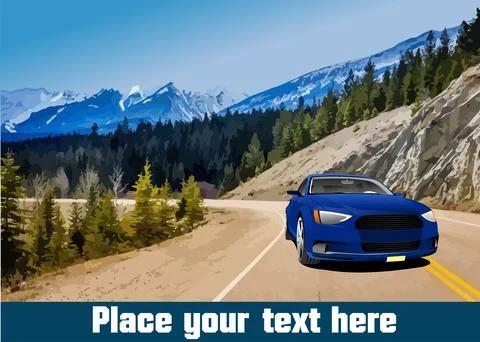 Blue car sedan on the road. Vector 3d illustration Stock Illustration