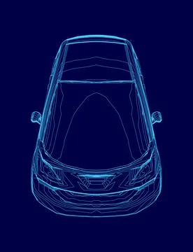 Blue car is shown in a stylized way. The car is a modern design with a sleek and Stock Illustration