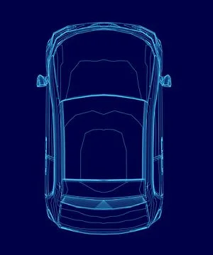Blue car is shown in a stylized way, with the top of the car being the focus. Stock Illustration