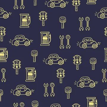 Blue car theme, seamless pattern Illustrazione stock