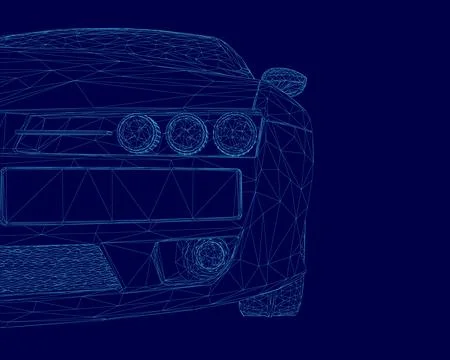 Blue car with a triangular front end. The car is shown in a blue background Stock Illustration