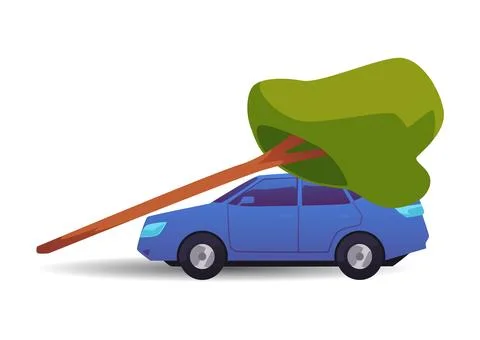 Blue car under fallen tree flat style, vector illustration Stock Illustration