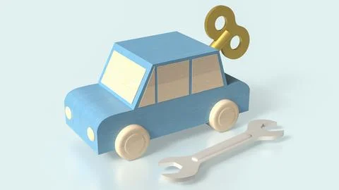 The blue car wind up and tool for service  or automobiles concept 3d renderin Stock Illustration