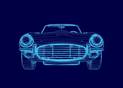 Blue car wireframe. The car is shown in a stylized way, with the blue color Stock Illustration