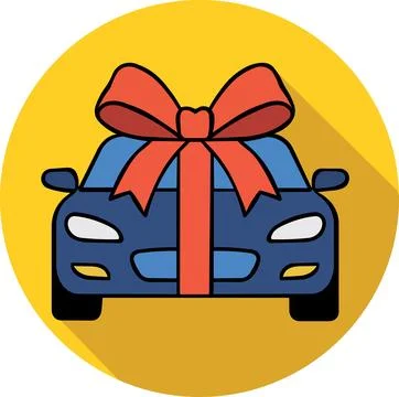 Blue car wrapped with red gift bow Stock Illustration