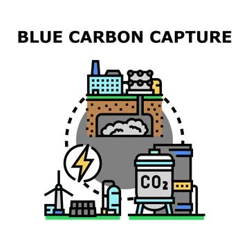 Blue carbon capture and storage technology concept Stock Illustration