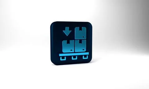 Blue Cardboard boxes on pallet icon isolated on grey background. Closed carton Stock Illustration