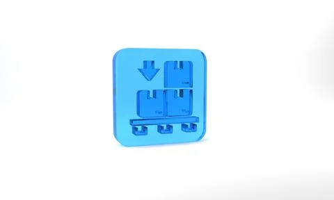 Blue Cardboard boxes on pallet icon isolated on grey background. Closed carton Stock Illustration